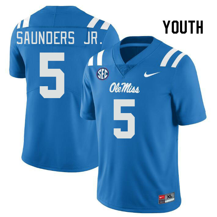 Youth #5 John Saunders Jr. Ole Miss Rebels College Football Jerseys Stitched Sale-Power Blue